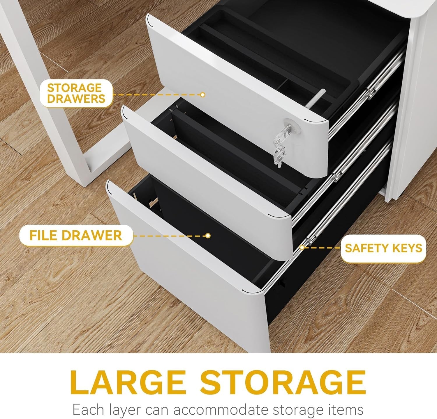 White Grey 3 Drawer Lockable Metal File Cabinet 30x45x61cm Slim