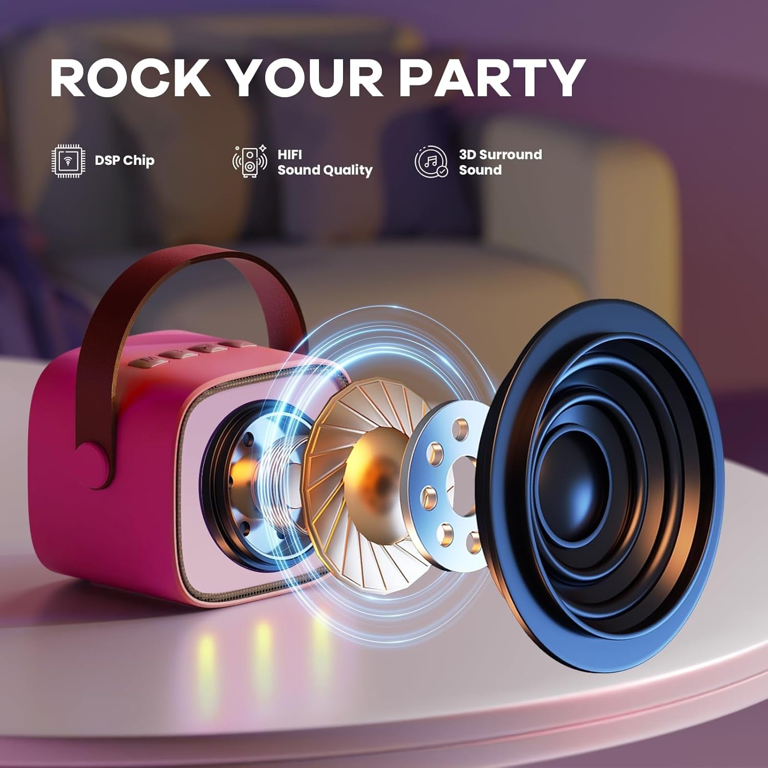Kids Karaoke Machine 2 Wireless Mics Bluetooth LED Speaker