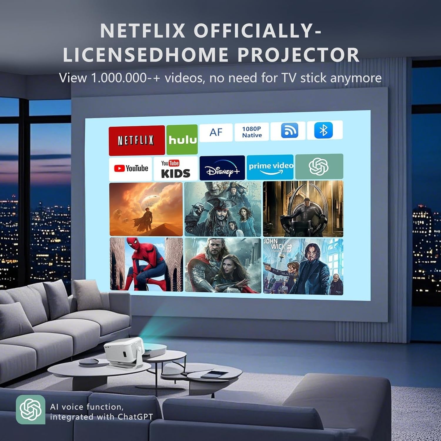 Netflix Official 4K Smart Projector 800 ANSI Auto Focus WiFi Bluetooth