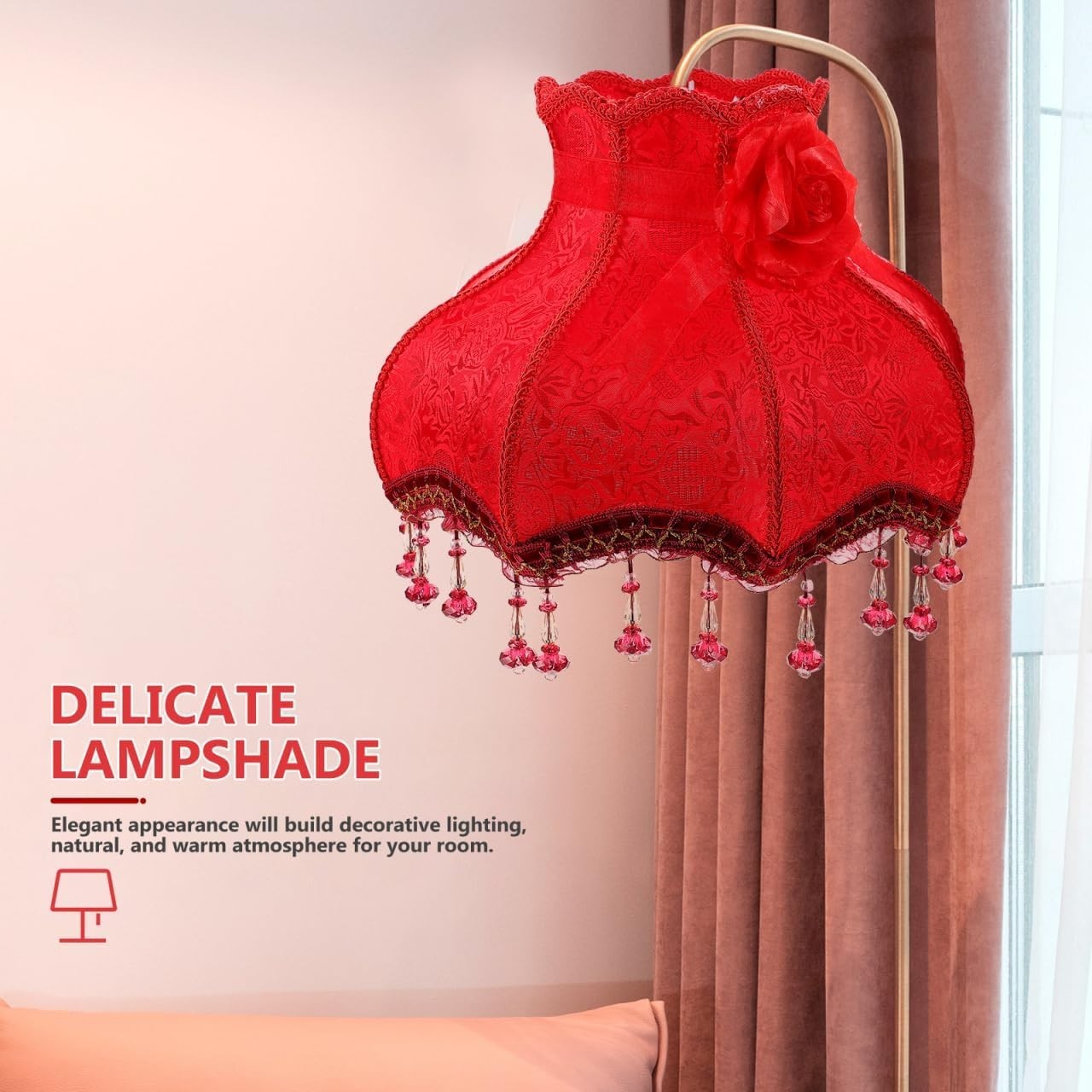Vintage Red Lace Lampshade Fabric Beaded Table Floor Lamp Shade E27
