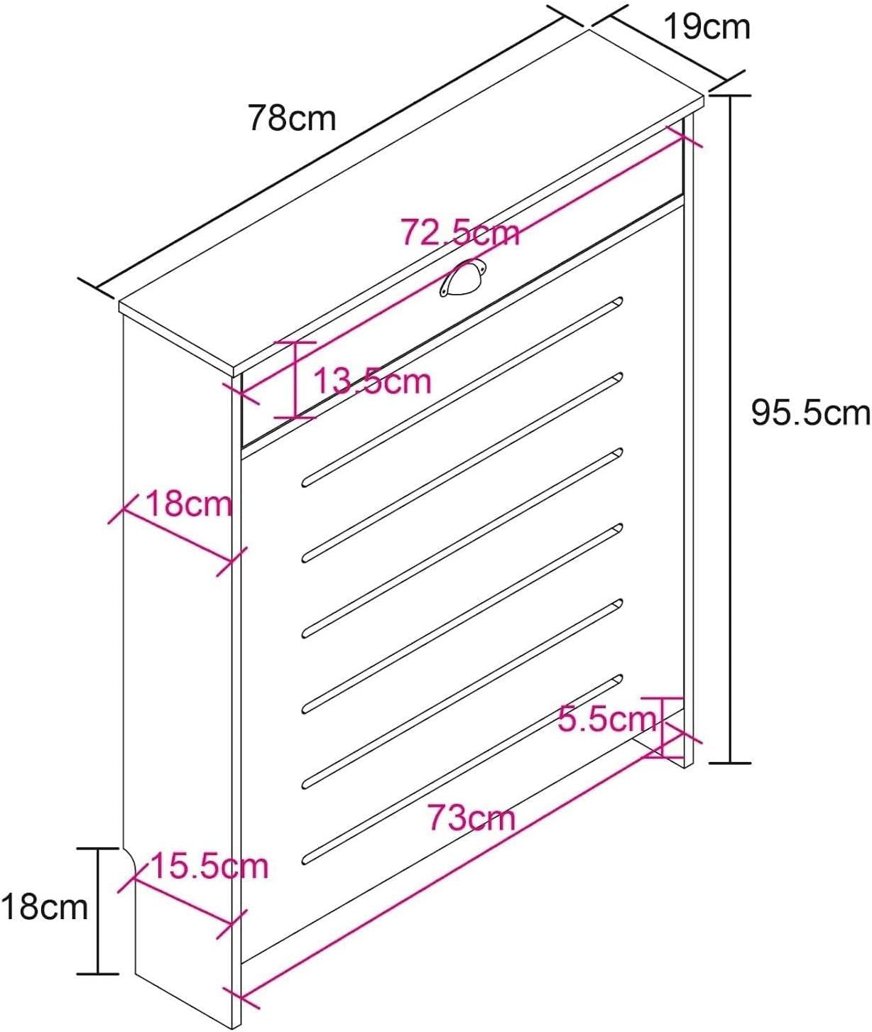 Cream Radiator Cover 78x19x96cm MDF Heating Cabinet | 1 Drawer