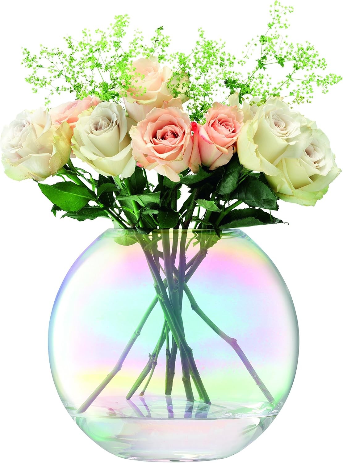 Round Glass Vase 24cm Mother of Pearl Decorative Flower Bowl Vase