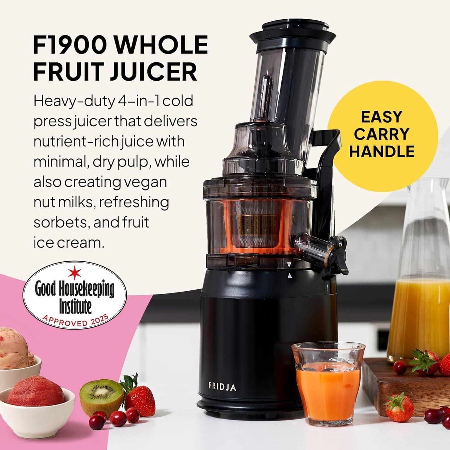 Cold Press Juicer 240W 3in Wide Chute Whole Fruit Quiet High Yield Easy Clean