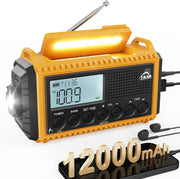 Emergency Radio AM/FM/SW Solar Hand Crank 12000mAh Waterproof Torch