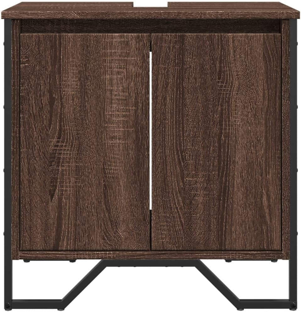 Brown Oak Bathroom Vanity Unit – 2 Door Under Sink Storage Cabinet 60x60cm
