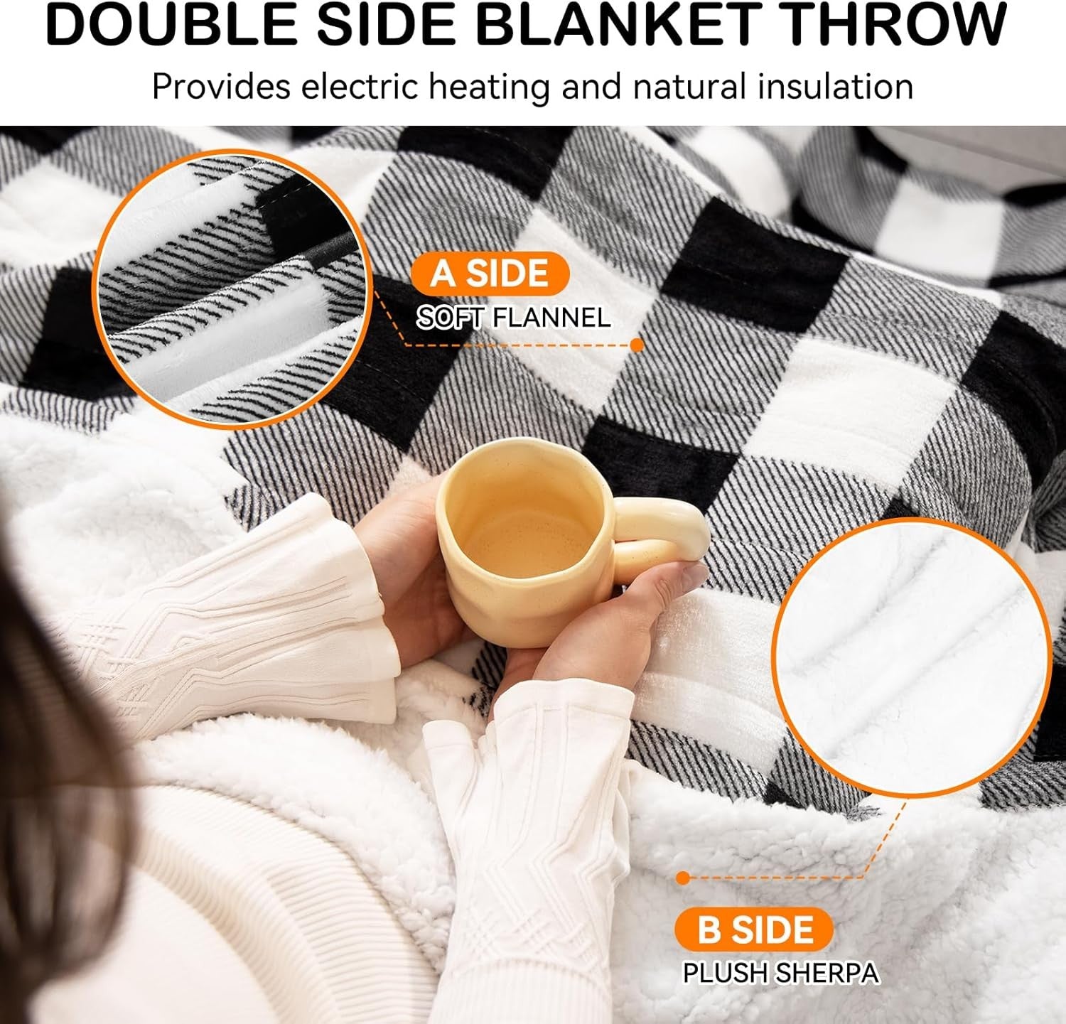Electric Heated Throw Blanket Double Sided Flannel Sherpa 10 Heat Auto Off