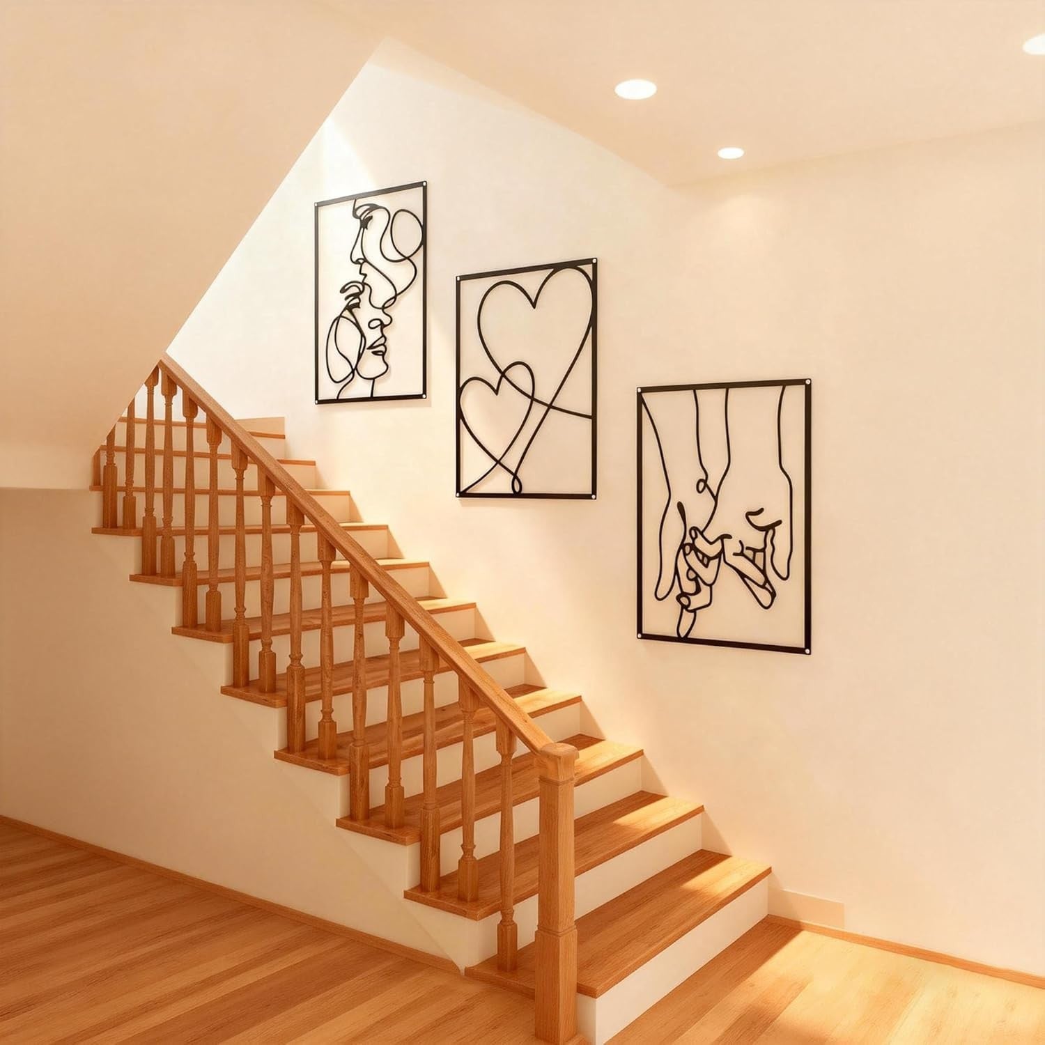 Black Metal Wall Art Set of 3 Modern Line Love Abstract 40x28cm