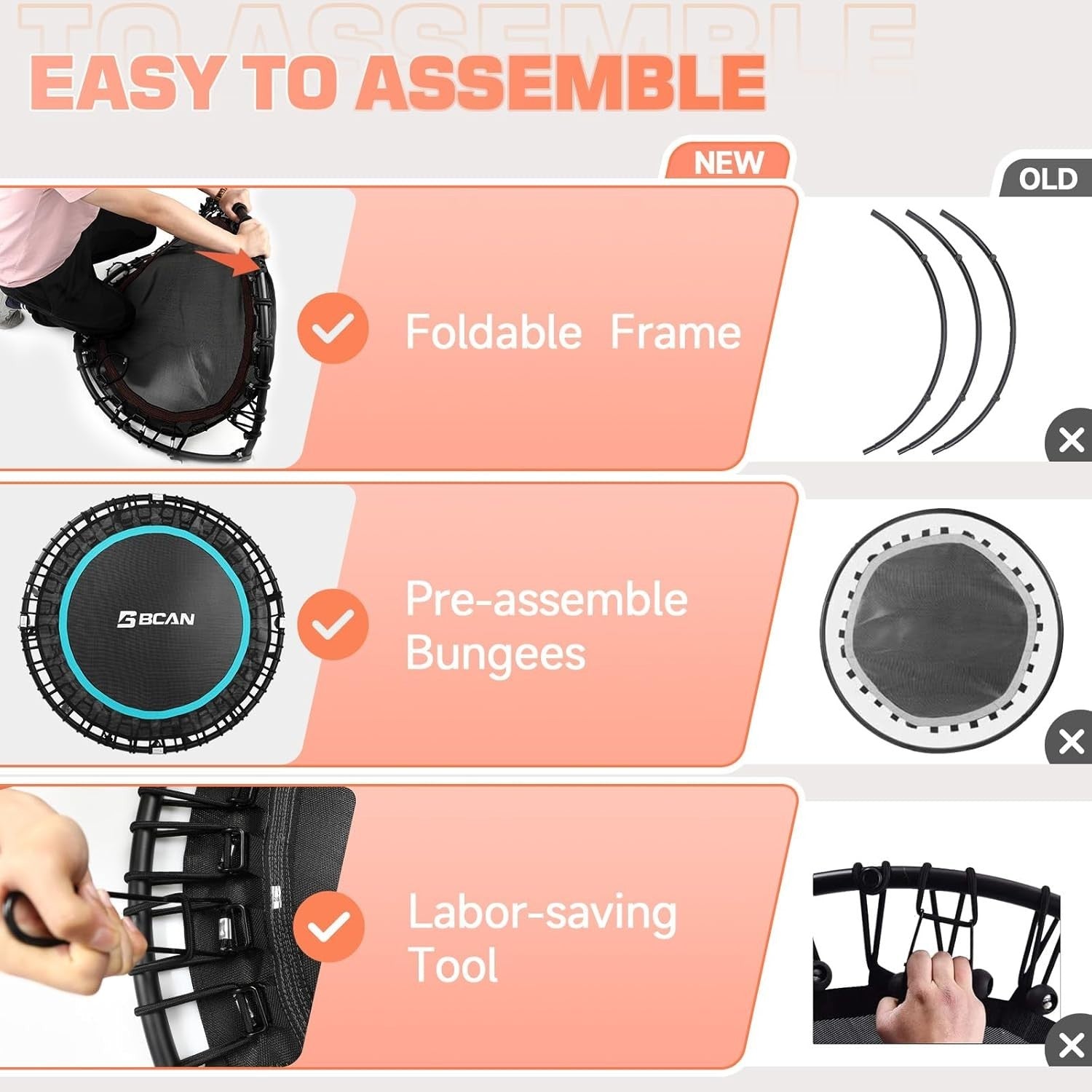 40in Fitness Rebounder Trampoline Adjustable Handle Silent Bungee 450lb