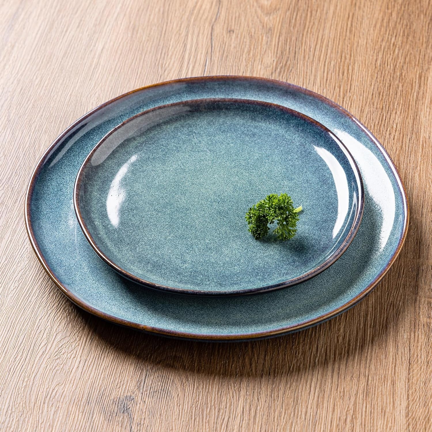 18pc Stoneware Dinnerware Set Blue Reactive Blue Plates Bowls Dishwasher Safe
