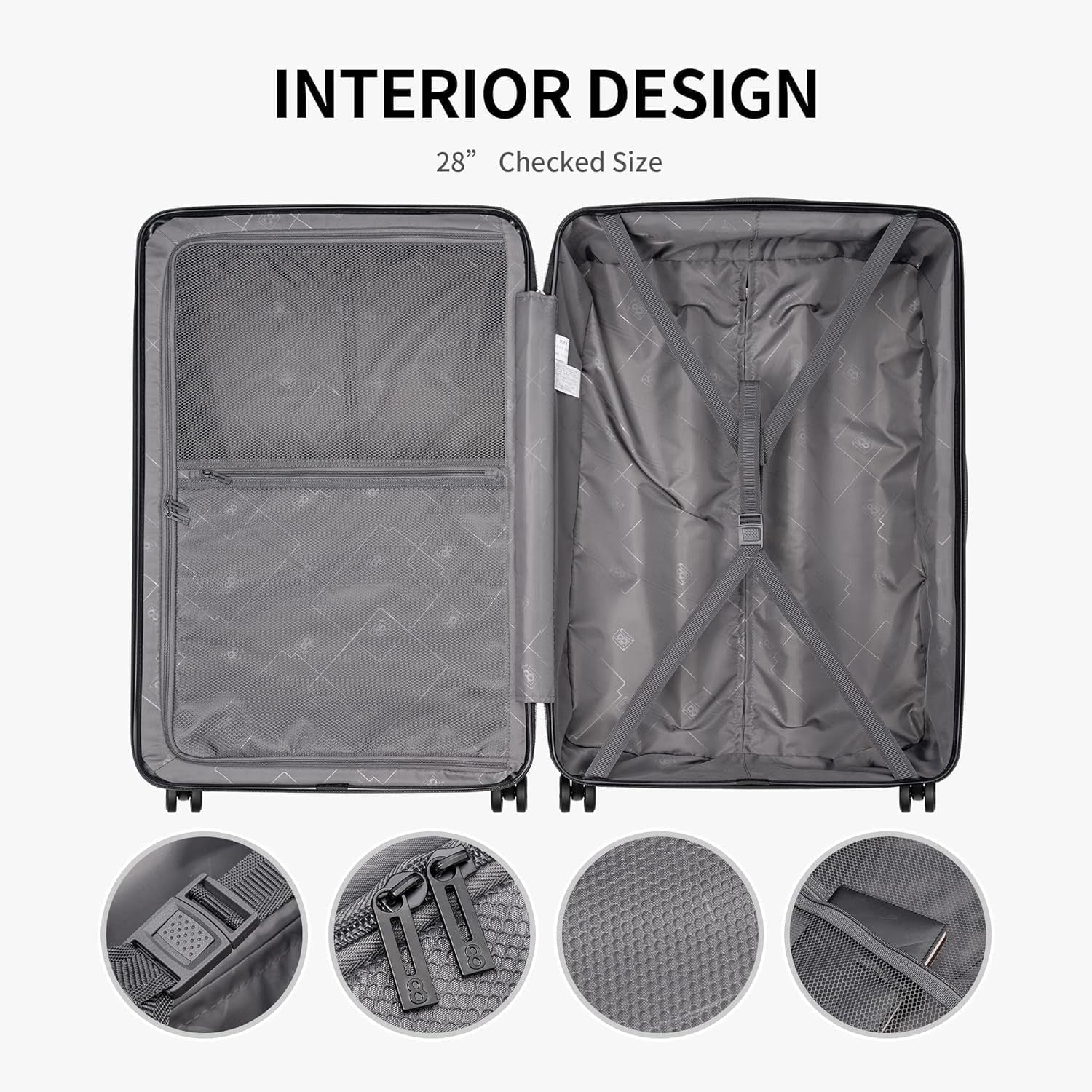 28 Inch Large Suitcase ABS Hard Shell Spinner 4 Wheel TSA Lightweight 104L