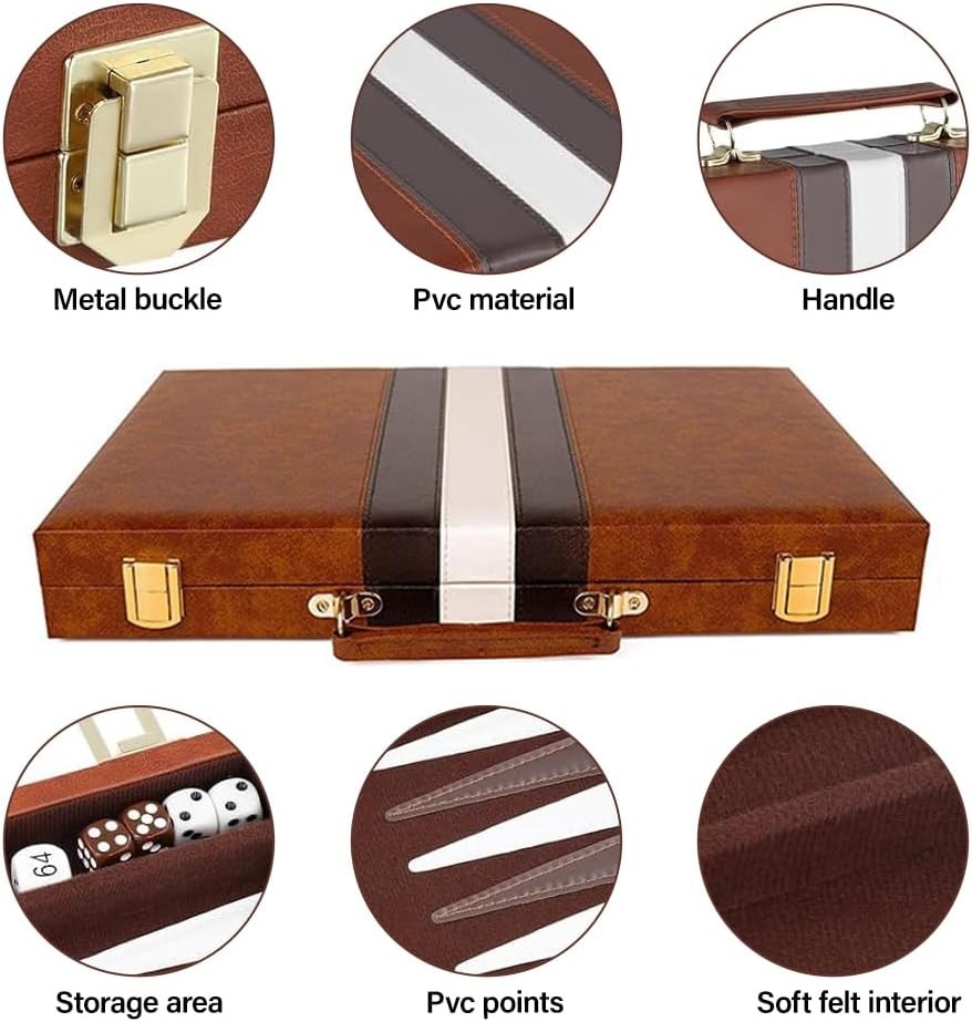 11 Inch Wooden Backgammon Travel Set Folding Strategy Board Game with Dice