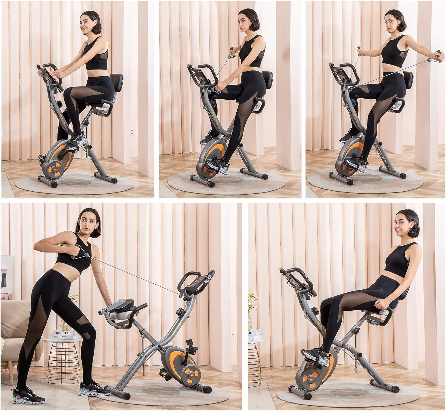 Foldable Magnetic Exercise Bike w/ 12 Levels, Arm Bands, LCD & Pulse Sensors