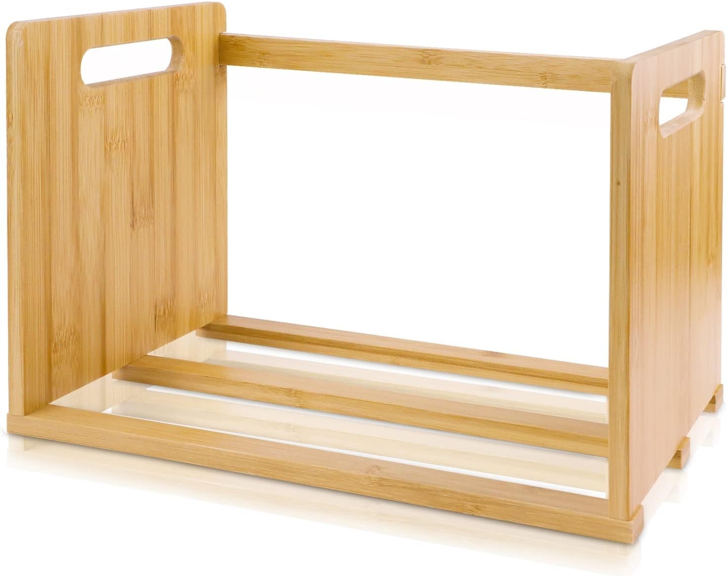 Portable Bamboo Desktop Bookshelf with Handles, Water-Resistant Small Bookcase
