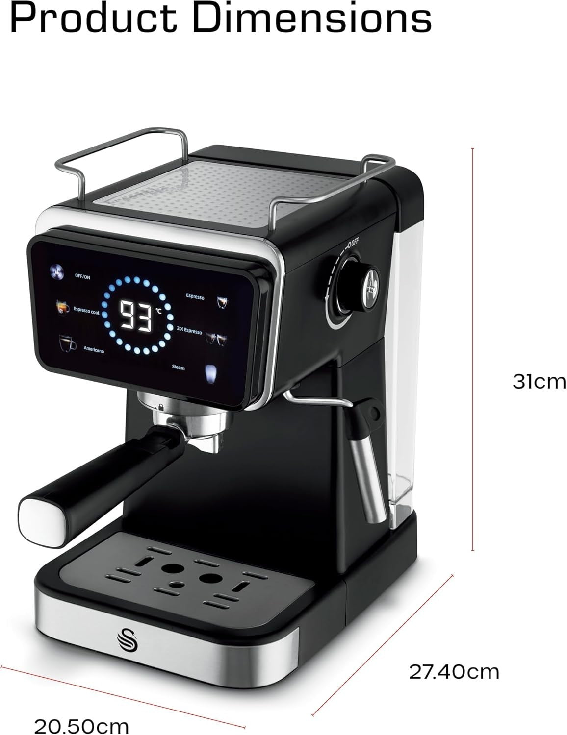 Digital Espresso Coffee Machine 20 Bar Pump Milk Frother Touch Controls 1.5L