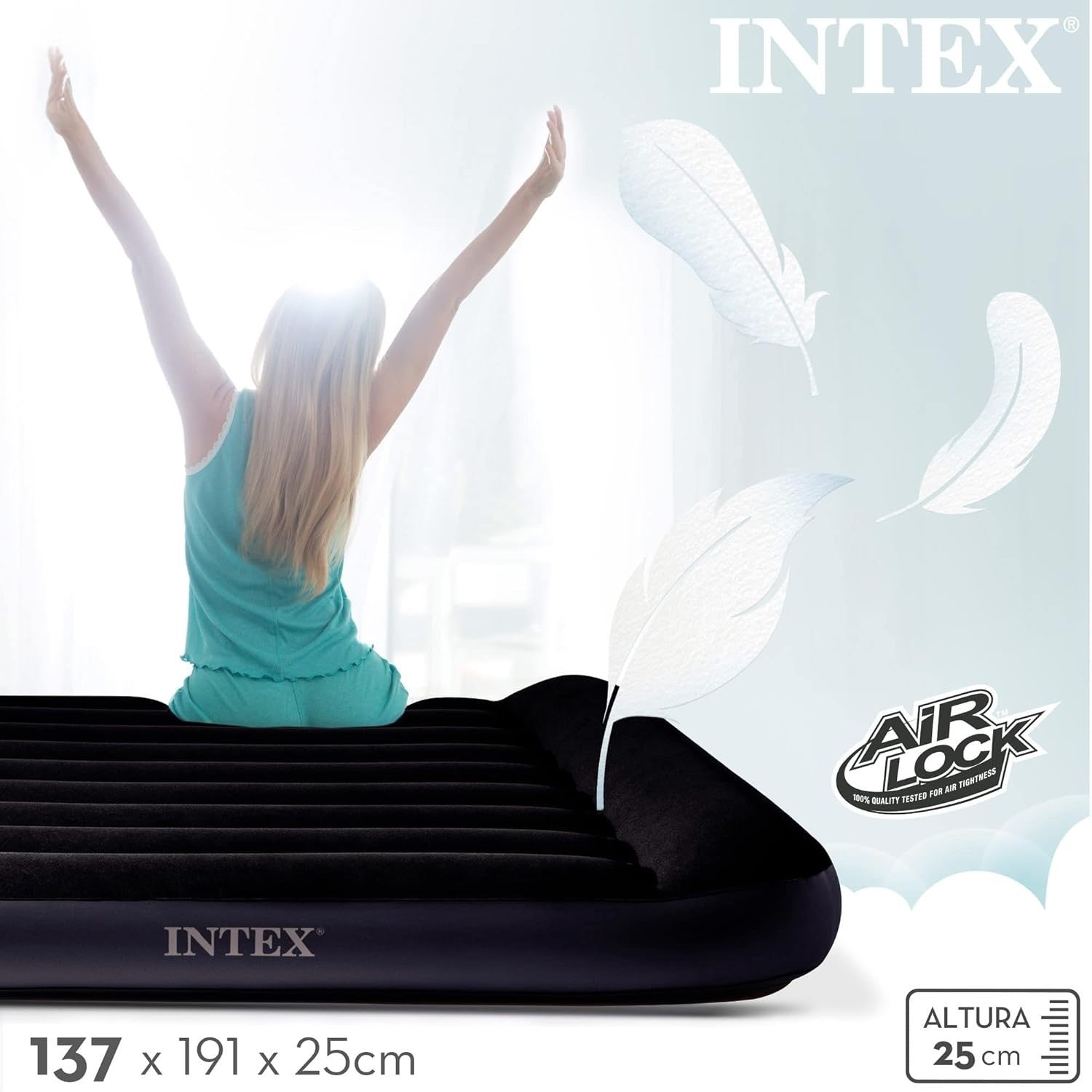 Full Inflatable Air Bed w/ Built-In Pump Pillow Rest Fibre Support