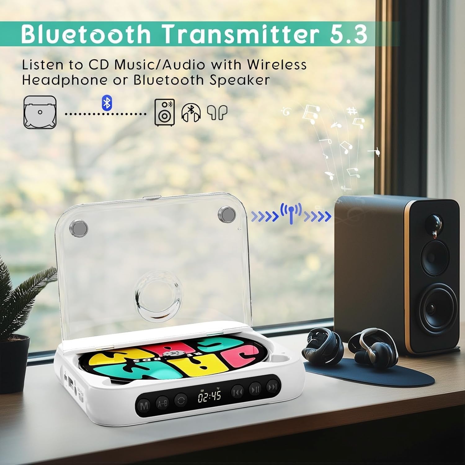 Portable CD Player Bluetooth Rechargeable Speaker USB AUX Headphones