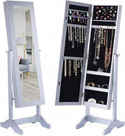 Pure White LED Wall Door Mounted Jewellery Cabinet Lockable Mirror