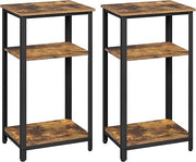 Industrial Side Tables Set of 2 | 3-Tier Rustic Brown Nightstands 75cm Tall