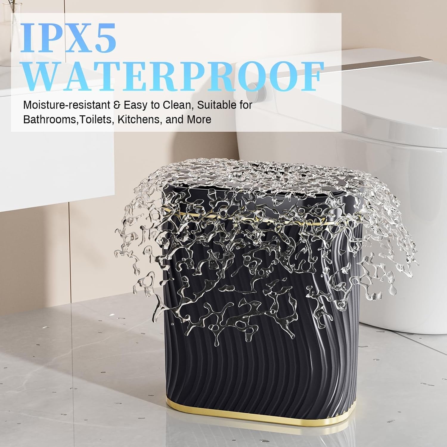 2.6 Gallon Touchless Bathroom Trash Can Slim Waterproof Bin Lid