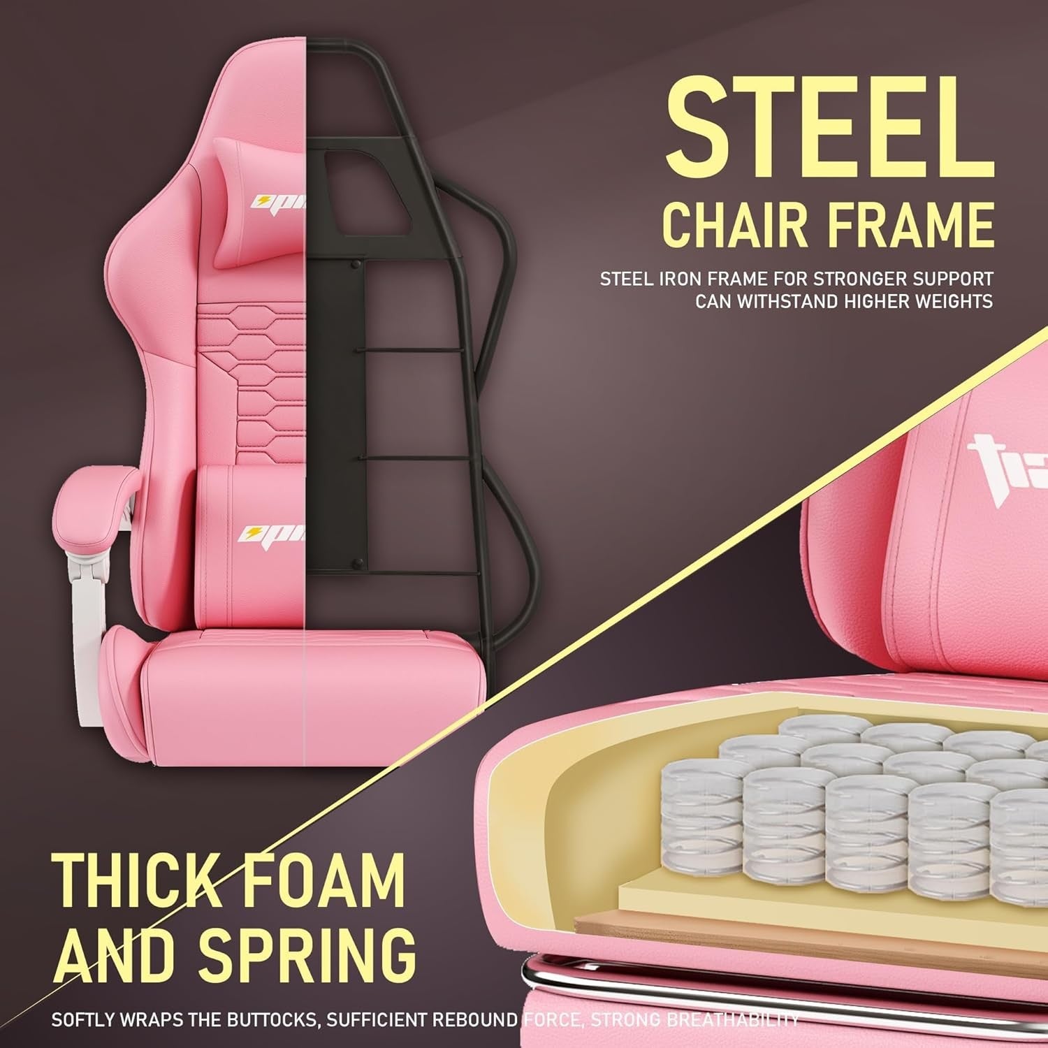 Ergonomic Gaming Chair with Footrest Reclining Pink Swivel