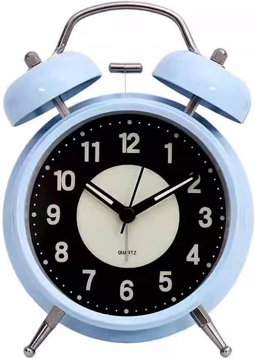 Retro Twin Bell Alarm Clock Silent Night Light Loud Heavy Sleepers