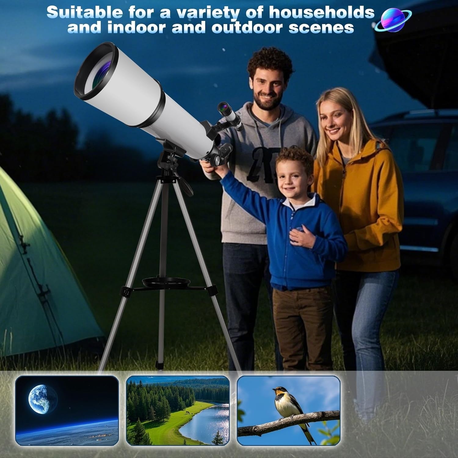 80mm Aperture Refractor Telescope 600mm Focal Length 180x Zoom Tripod