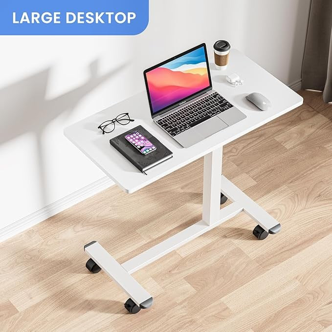 Overbed Laptop Table Height Adjustable C Shaped Desk on Wheels 80x40cm White