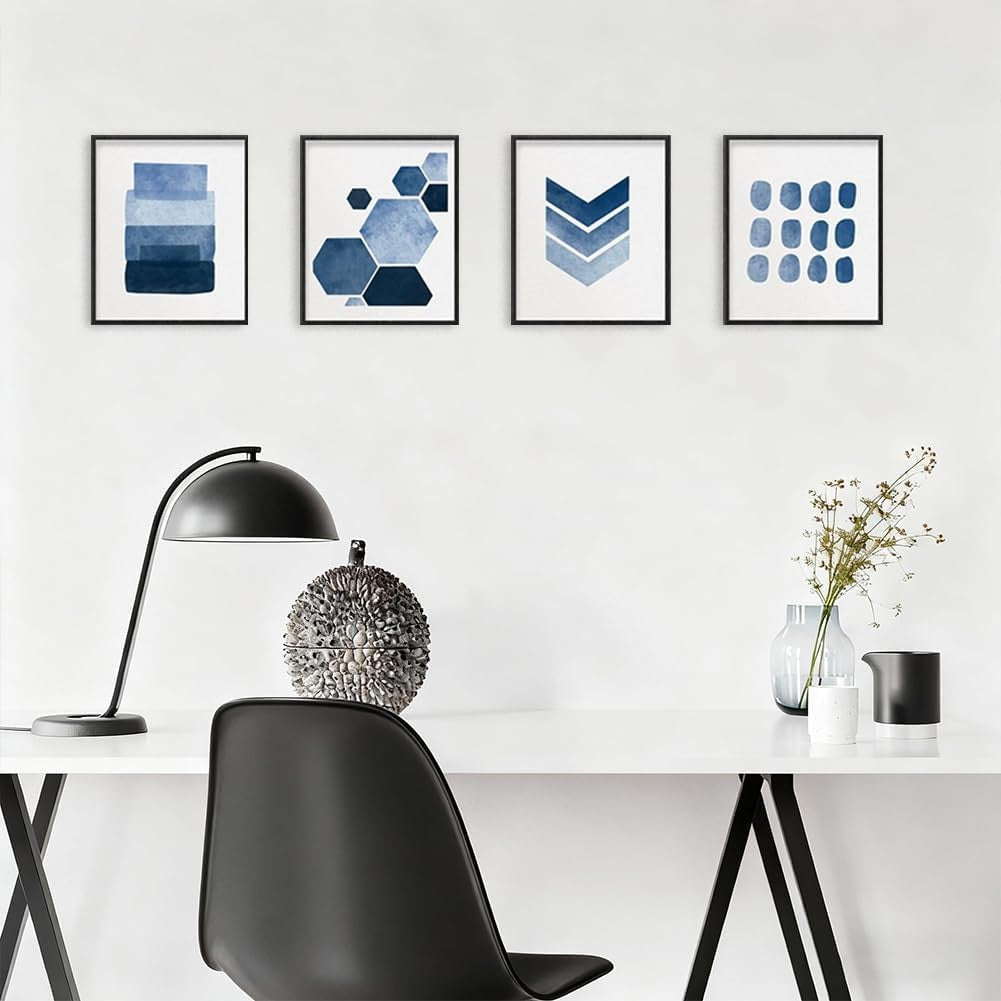 Blue Abstract Wall Art Prints Set 6pc 8x10in Unframed