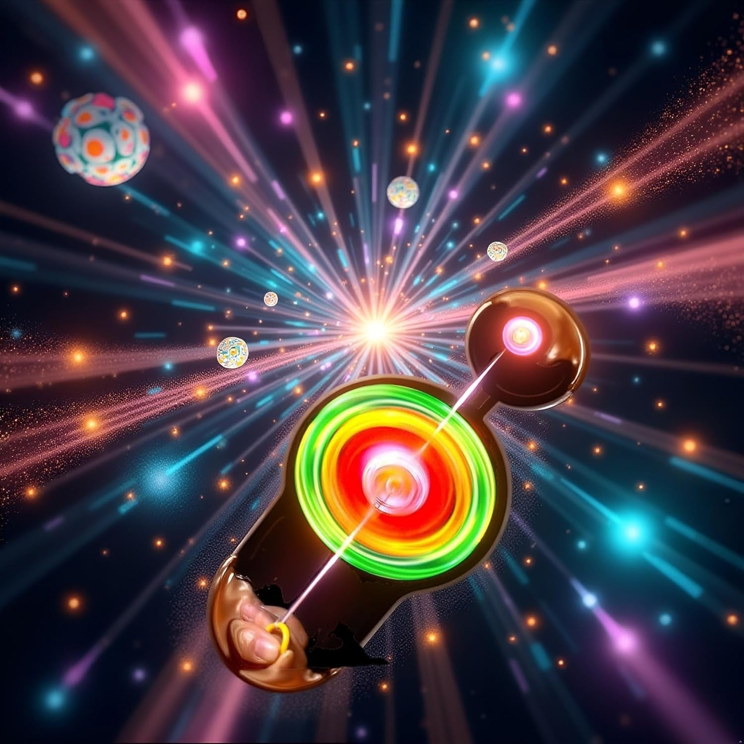 Rainbow Light Flywheel Spinner Pull Line Glow Fidget Stress Relief Toy