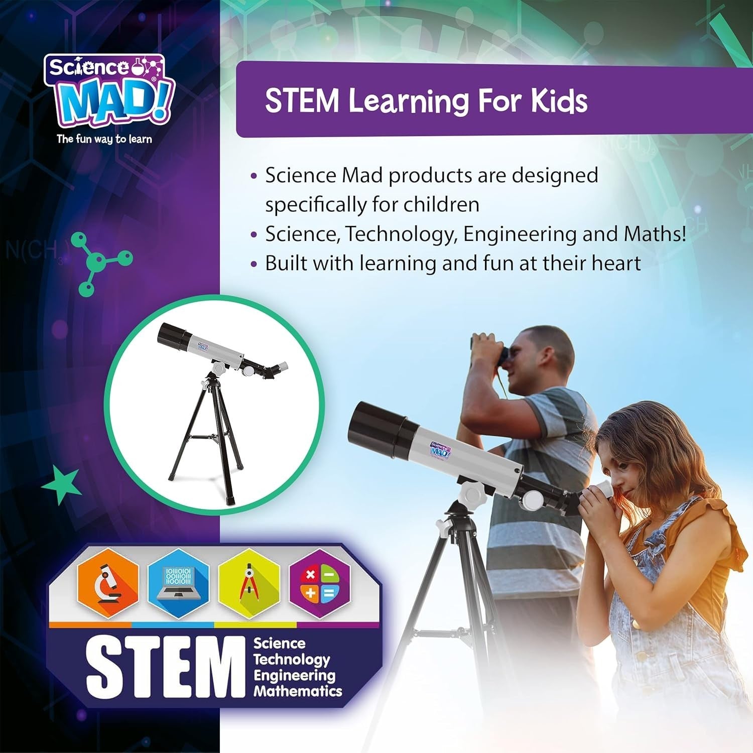 50mm Kids Astronomical Telescope 18x–90x Tripod Easy Beginner Space Scope