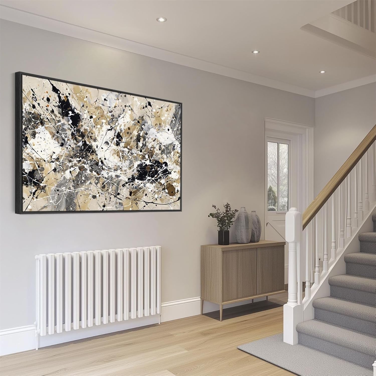 Large Neutral Black Abstract Wall Art 153x97cm Framed Canvas