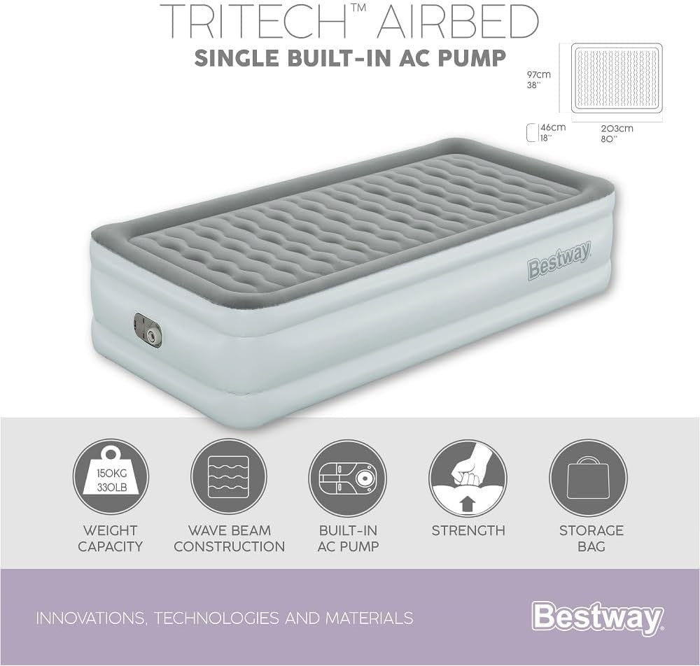 Luxury Single Air Bed Built-In Electric Pump Raised Inflatable Mattress