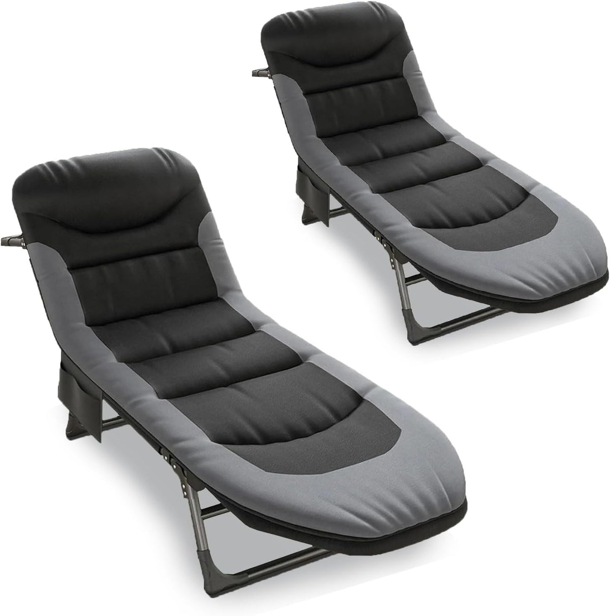 2x Folding Recliner Sun Loungers Camping Bed Chair with Pillow & Mattress