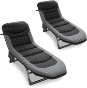 2x Folding Recliner Sun Loungers Camping Bed Chair with Pillow & Mattress