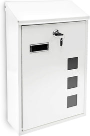 Wall Mounted Lockable Mailbox White Metal Modern Design 3 Windows 25x40cm