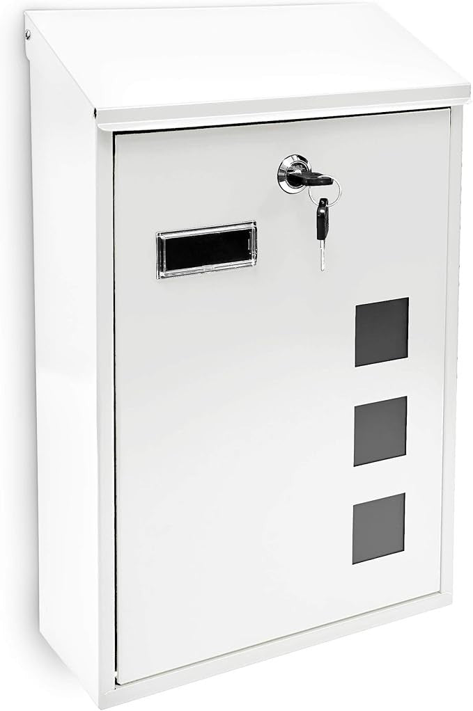 Wall Mounted Lockable Mailbox White Metal Modern Design 3 Windows 25x40cm
