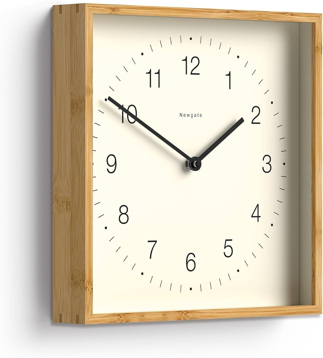 30cm Square Bamboo Wall Clock | Modern Scandi Minimalist Quiet Sweep