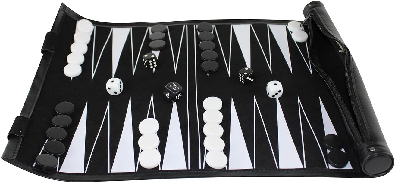 13 Inch Roll Up Backgammon Set Travel Folding Board Portable Strategy Game