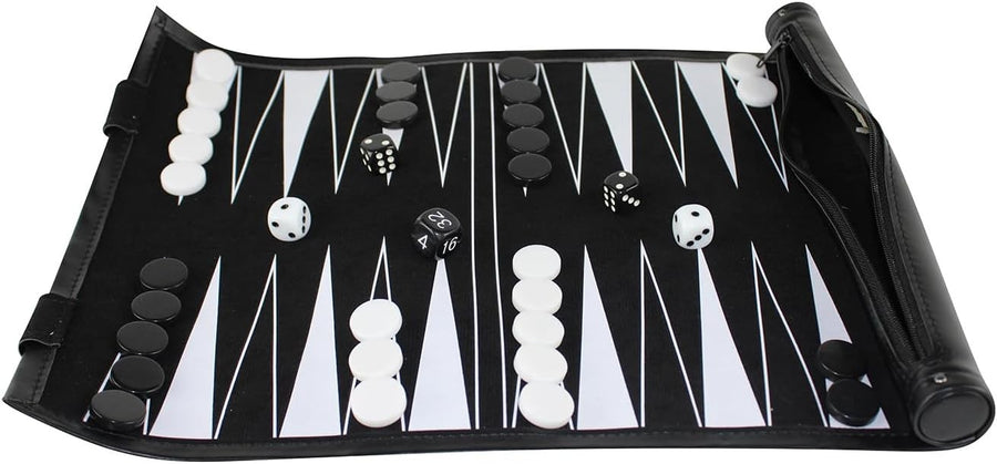13 Inch Roll Up Backgammon Set Travel Folding Board Portable Strategy Game