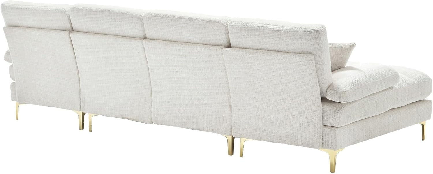 4 Seater U-Shaped Sofa Beige Chenille Sectional with 2 Chaise Modern Living Room