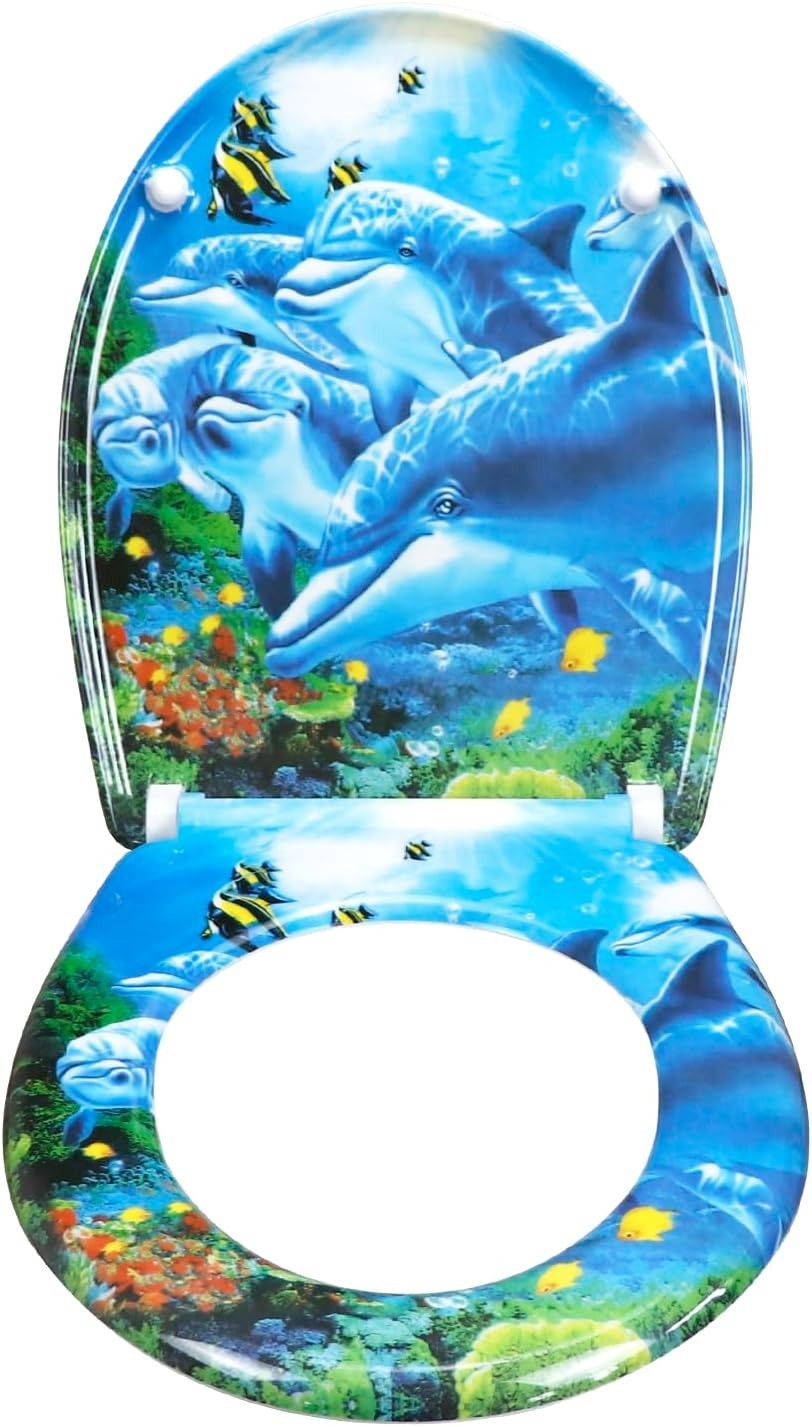 Duroplast Toilet Seat Soft Close Quick Release Top Colourful Patterns 45x37cm
