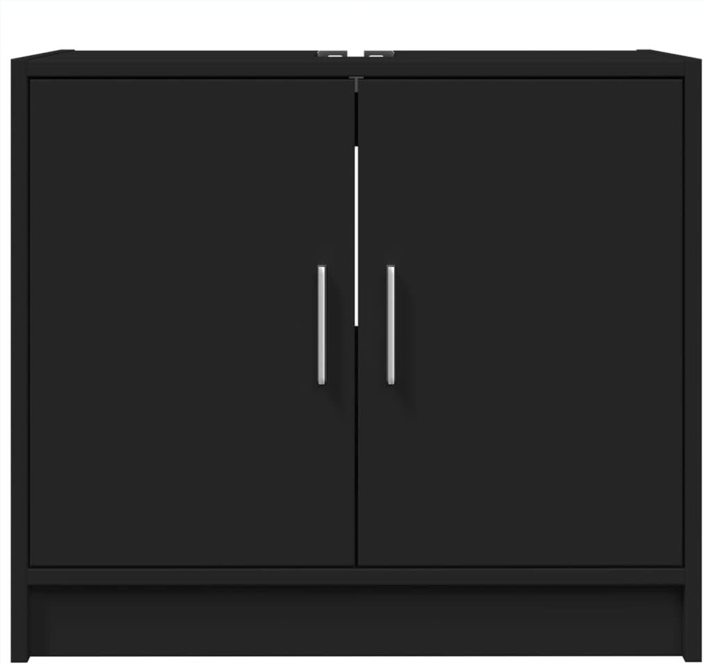 Black Under Sink Bathroom Cabinet – Modern Double Door Vanity Storage Unit 63cm