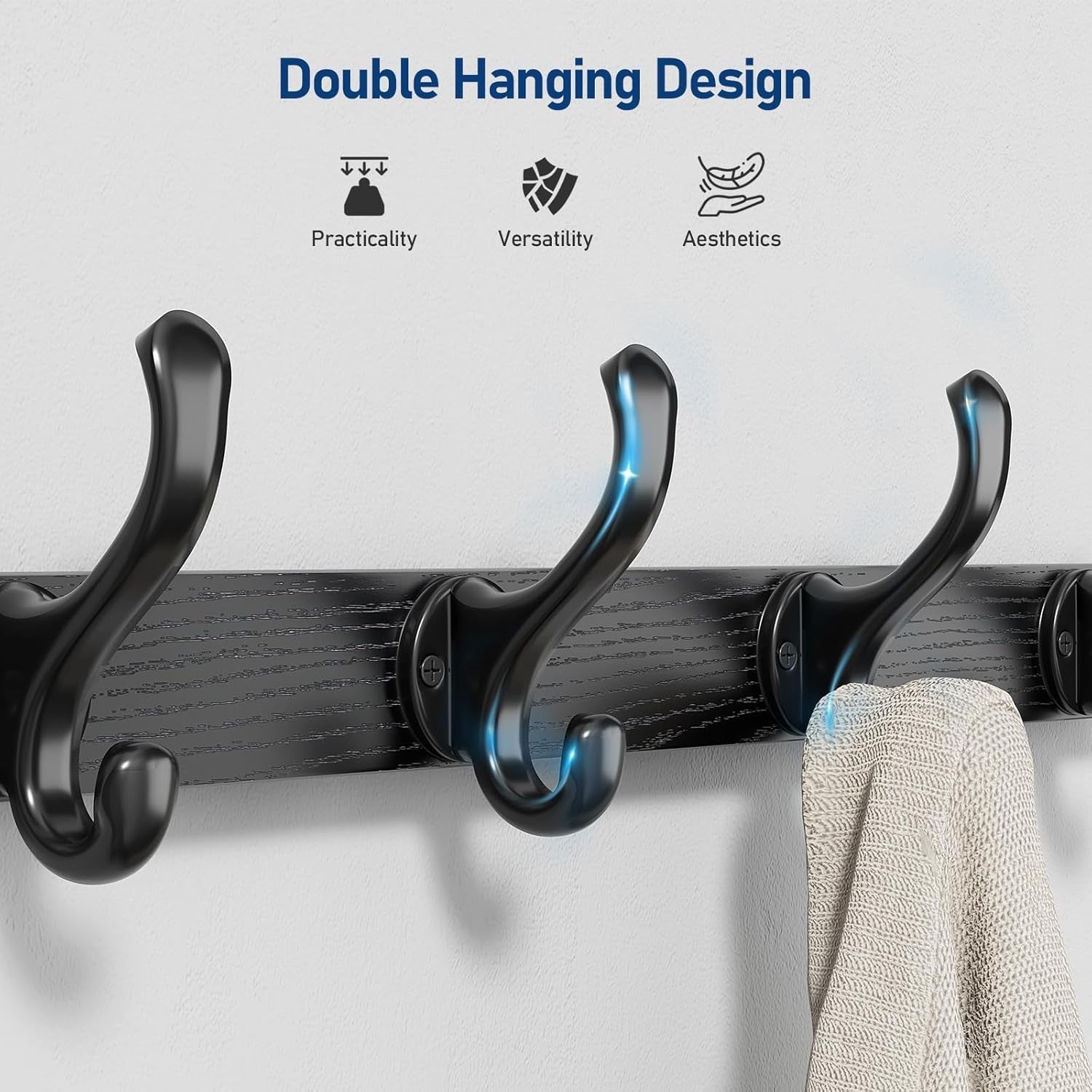 Rustic Black Wall Mounted Coat Rack with Shelf | 20” Hooks for Entryway