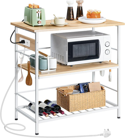Kitchen Island Storage Cart Microwave Stand Coffee Station with Power Outlet