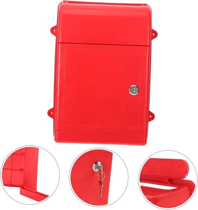 Wall Mounted Lockable Mailbox Red Polypropylene Secure Outdoor Post Box 34.5cm