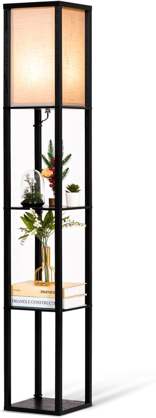 Floor Lamp with Shelves Black LED Standing Light 3 Tier Storage Modern