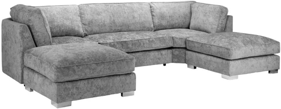 Grey U Shaped Sectional Sofa with Double Chaise Modern 6 Seater