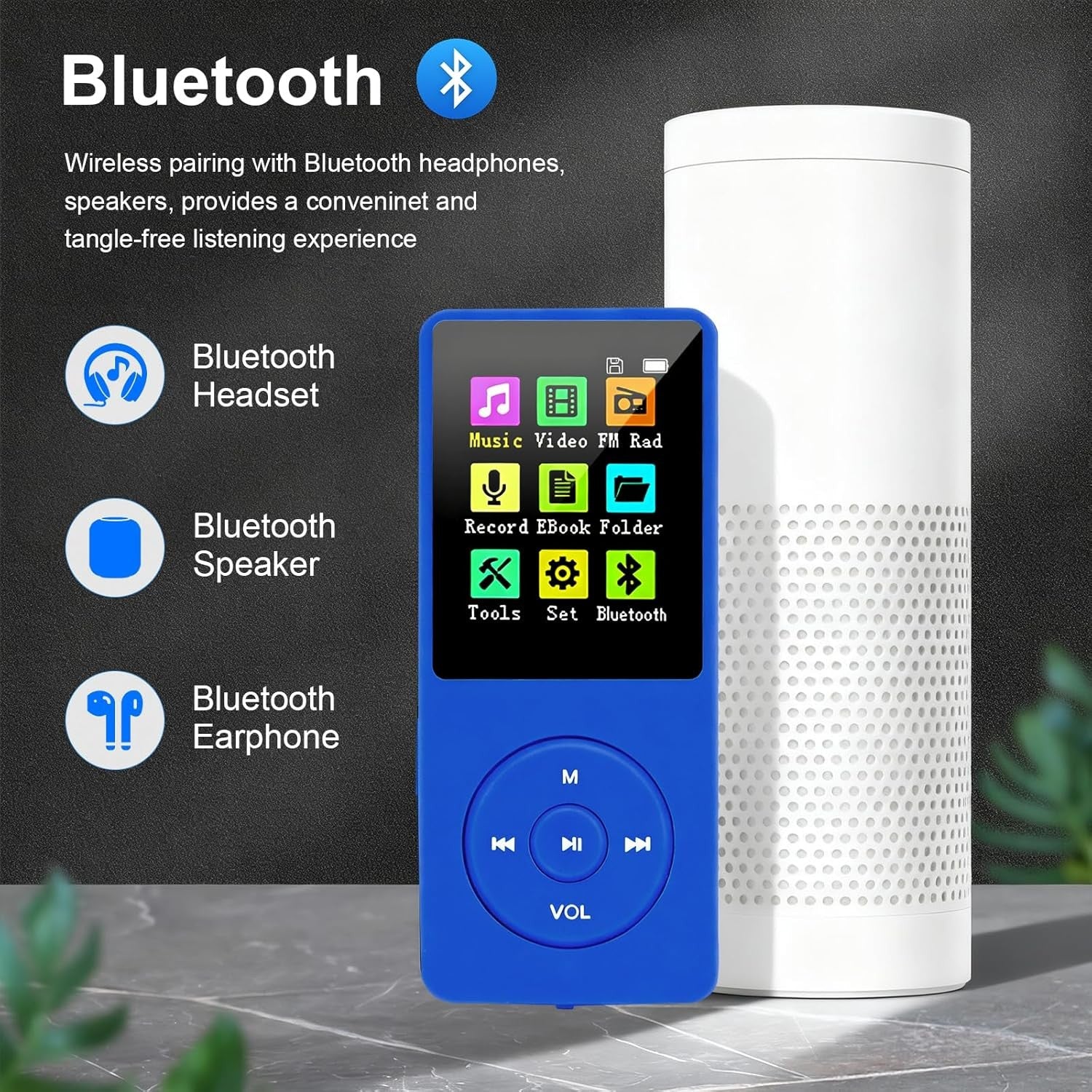 128GB MP3 Player Bluetooth 5.0 FM Radio Speaker E-Book