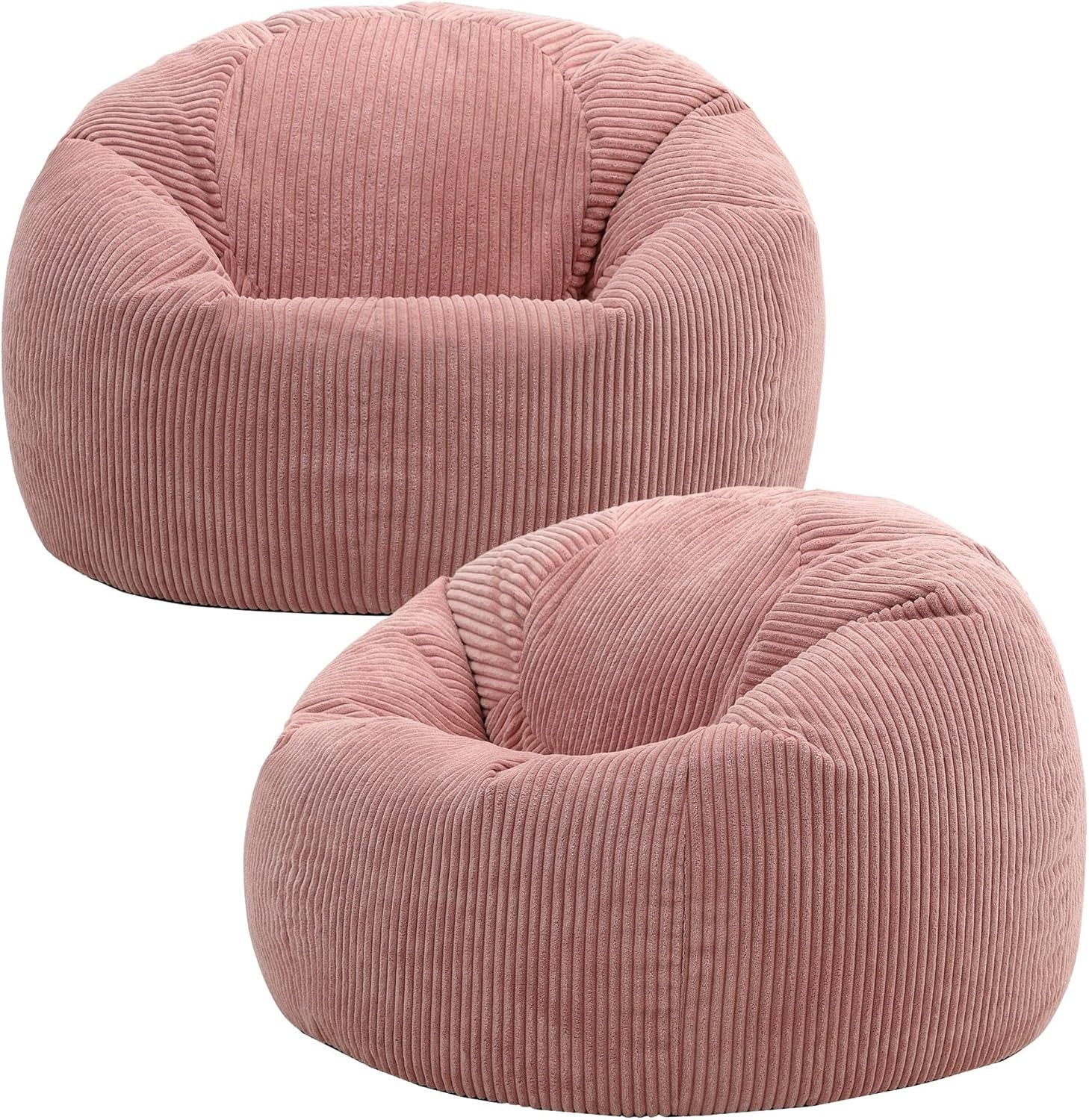 2x Pink Cord Bean Bag Chairs Set Modern Comfy Lounge Seat for Living Room