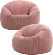 2x Pink Cord Bean Bag Chairs Set Modern Comfy Lounge Seat for Living Room
